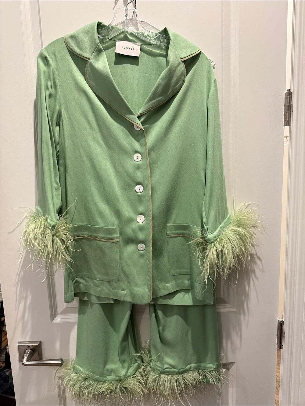 Sleeper Mint Green Feather-Trim Pajama Set